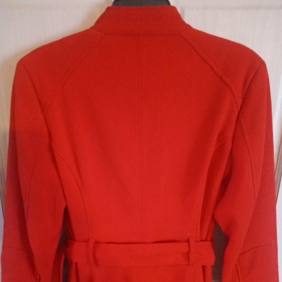 Vintage Kenneth Cole New York Red Jacket Zip Mid Length Asymmetrical Belt Coat M - Picture 5 of 15